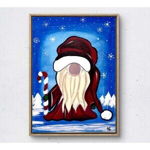 WS Original Christmas gnome hand painted 12X16 acrylic abstract design home art